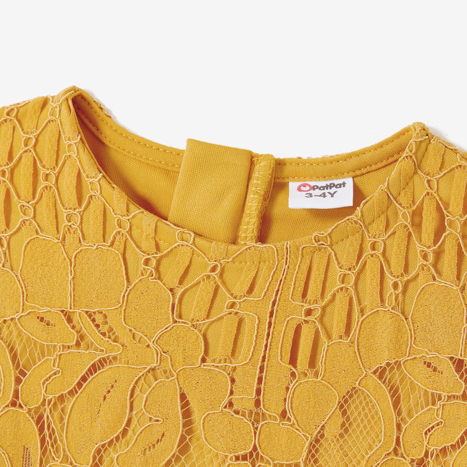Mommy and Me Yellow Lace Short-sleeve Dresses Yellow big image 7