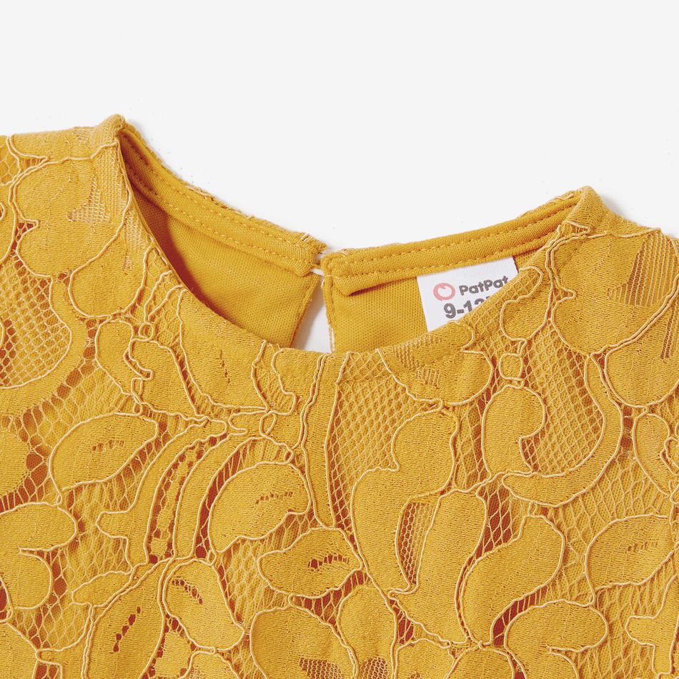 Mommy and Me Yellow Lace Short-sleeve Dresses Yellow big image 10