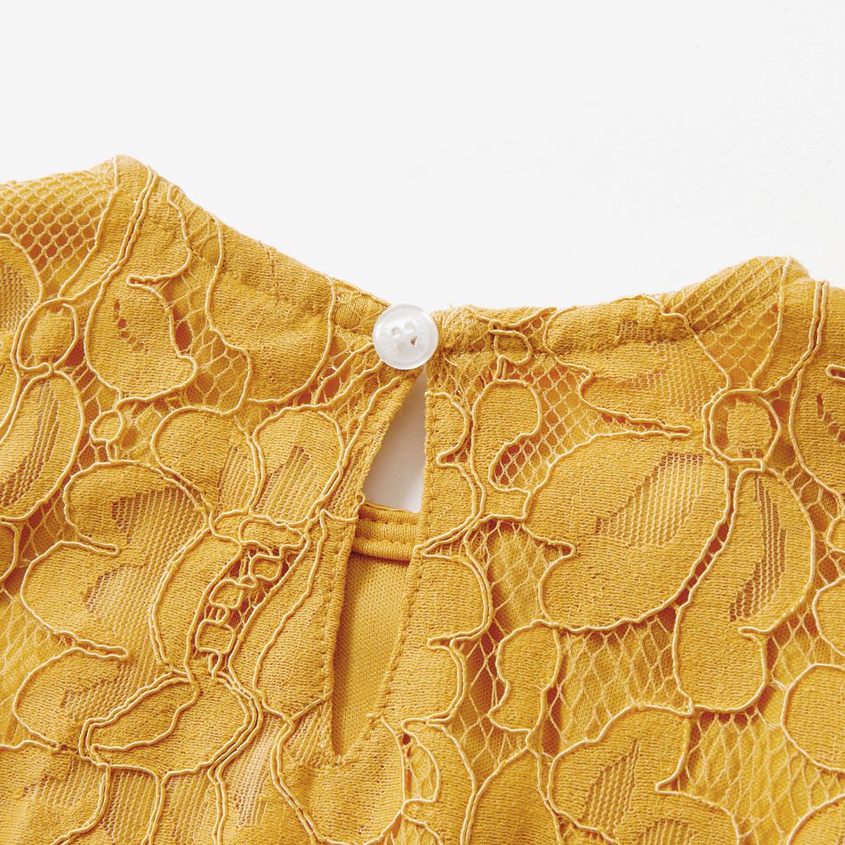 Mommy and Me Yellow Lace Short-sleeve Dresses Yellow big image 12