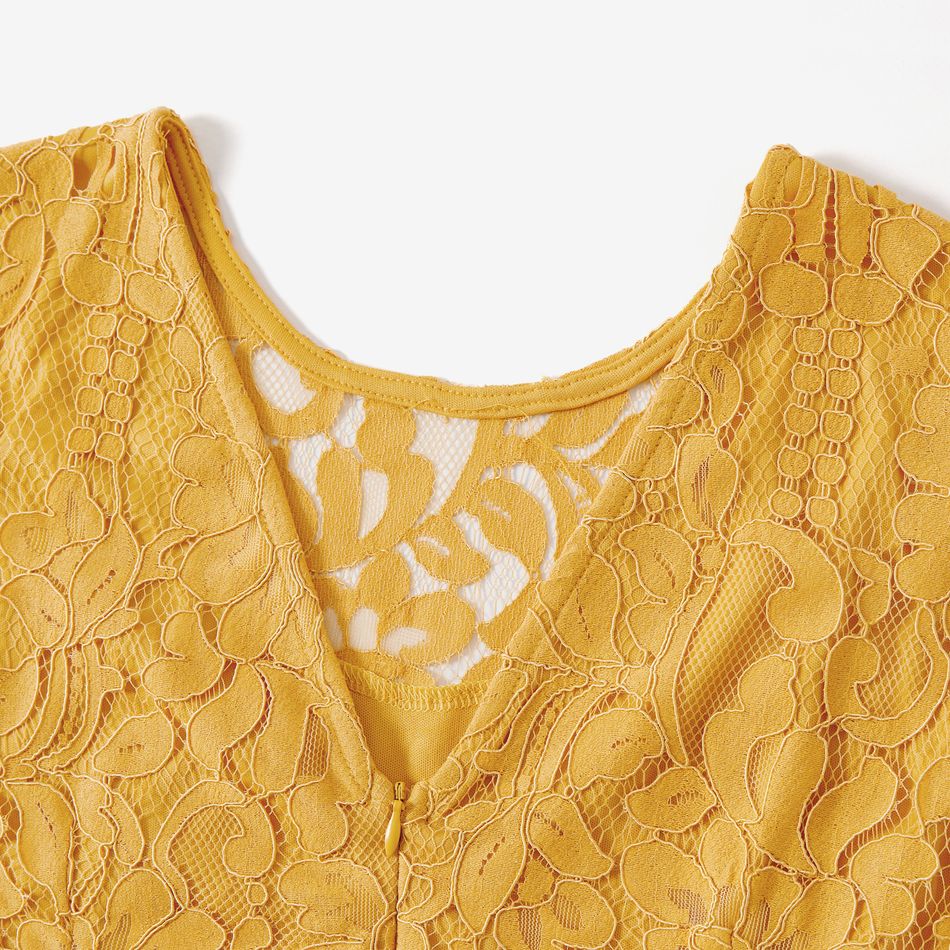 Mommy and Me Yellow Lace Short-sleeve Dresses Yellow big image 5
