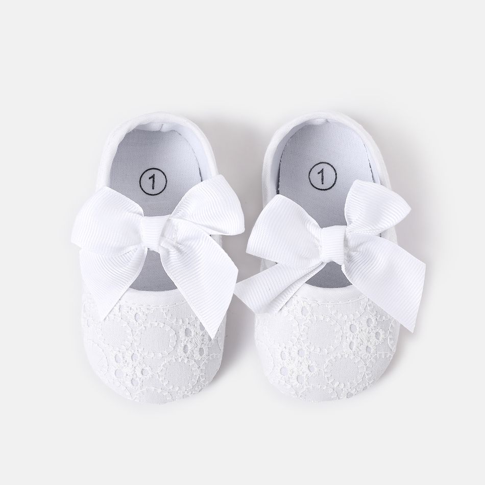 Baby / Toddler Bow Soft Sole Cloth Baptism Dresses Shoes White big image 1