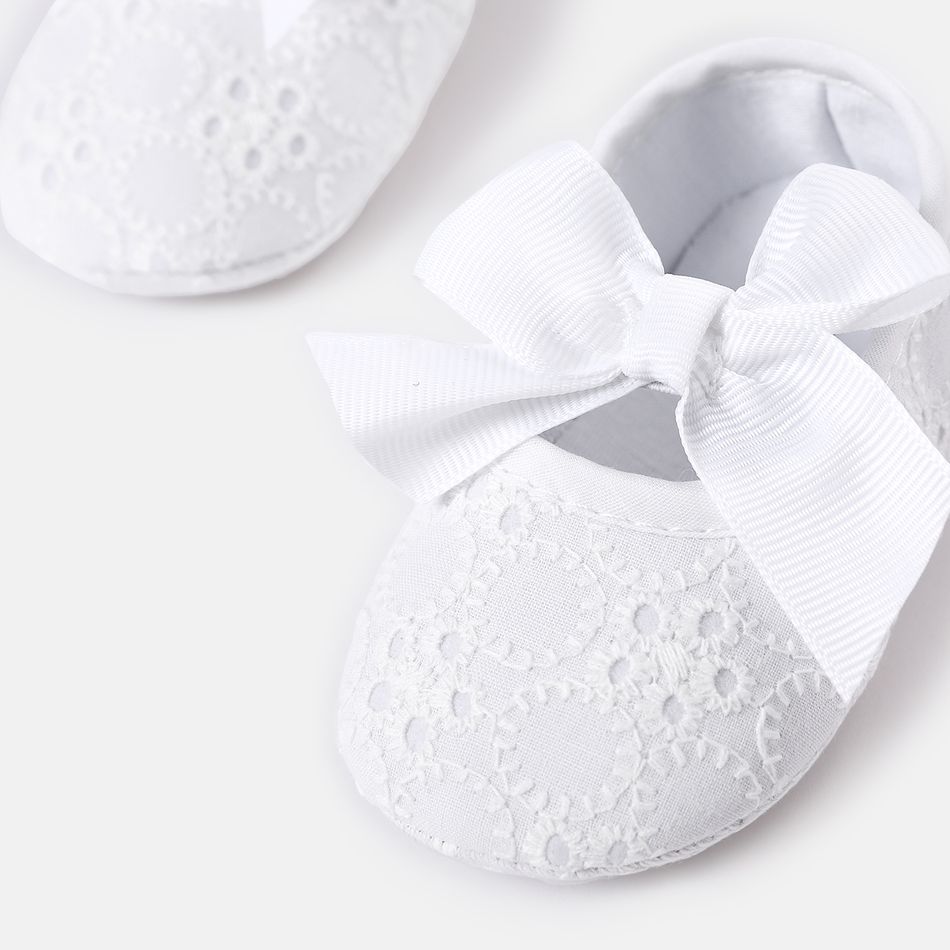 Baby / Toddler Bow Soft Sole Cloth Baptism Dresses Shoes White big image 5