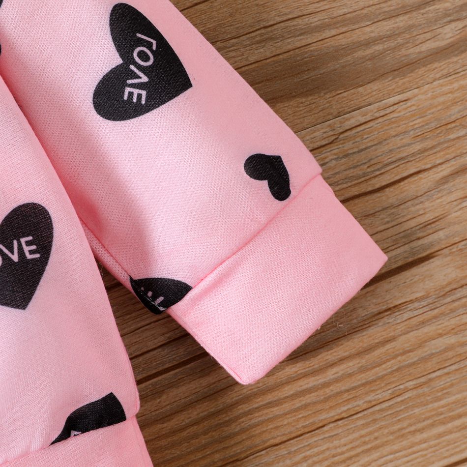 Baby Girl Allover Heart & Letter Print Long-sleeve Sweatshirt Pink big image 5