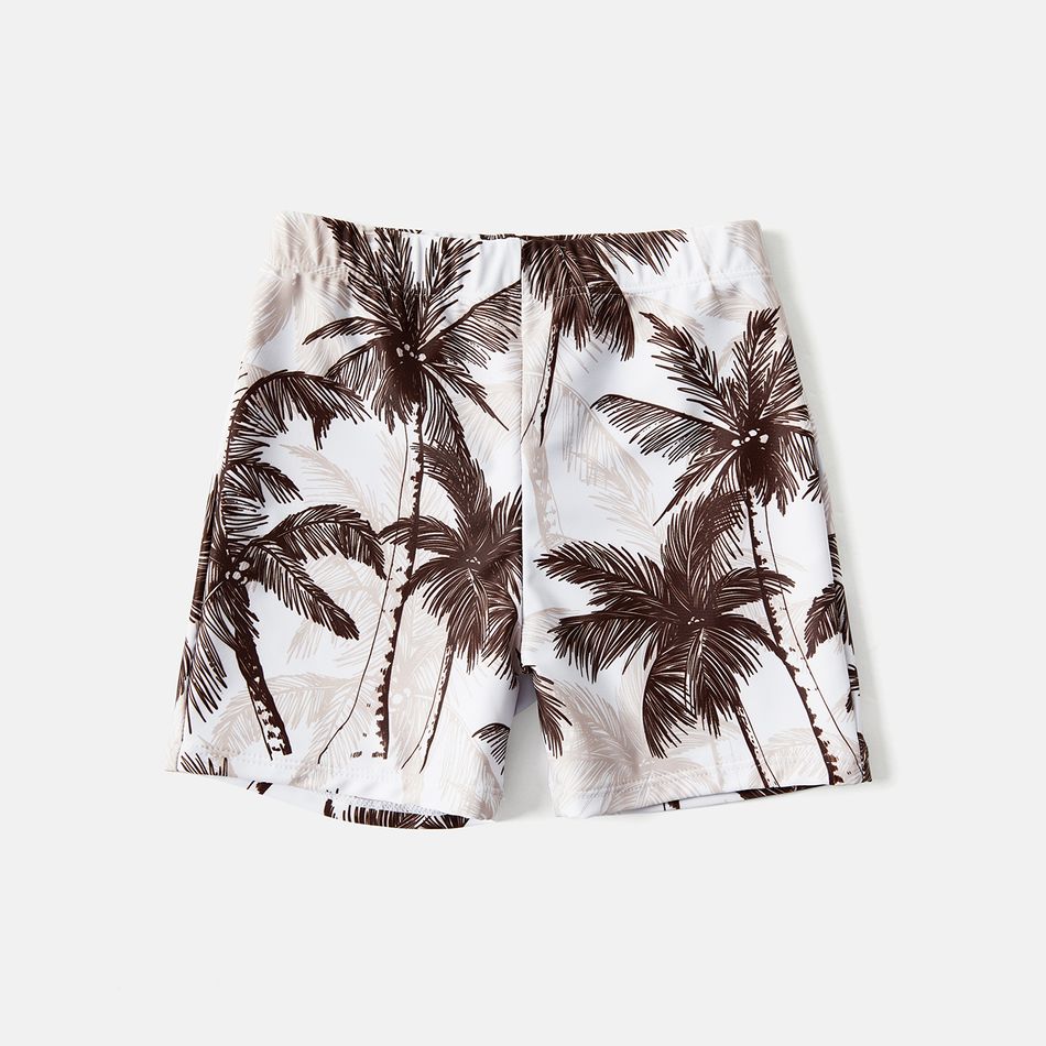 Family Matching Allover Coconut Tree Print Spliced Ruched One-piece Swimsuit and Swim Trunks Khaki big image 14