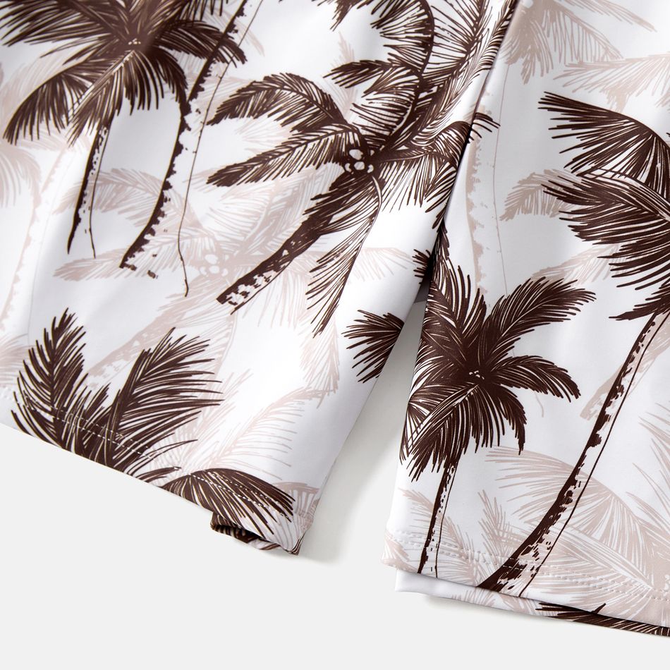 Family Matching Allover Coconut Tree Print Spliced Ruched One-piece Swimsuit and Swim Trunks Khaki big image 13