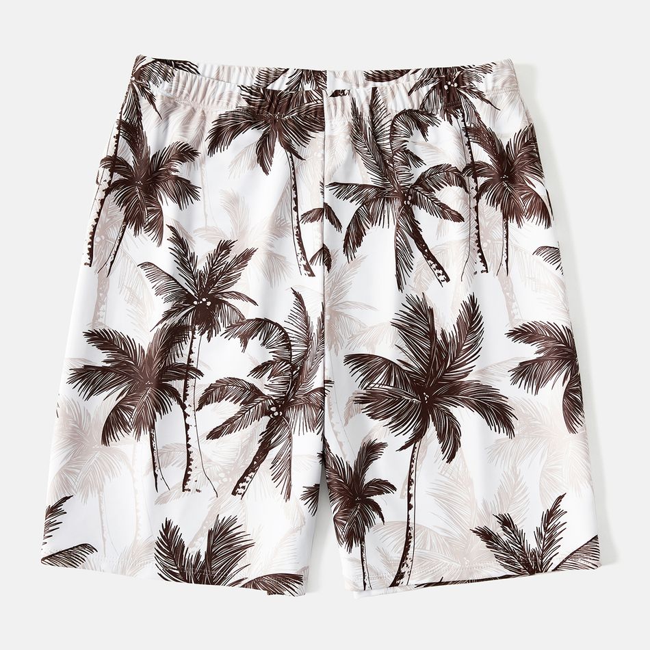Family Matching Allover Coconut Tree Print Spliced Ruched One-piece Swimsuit and Swim Trunks Khaki big image 11