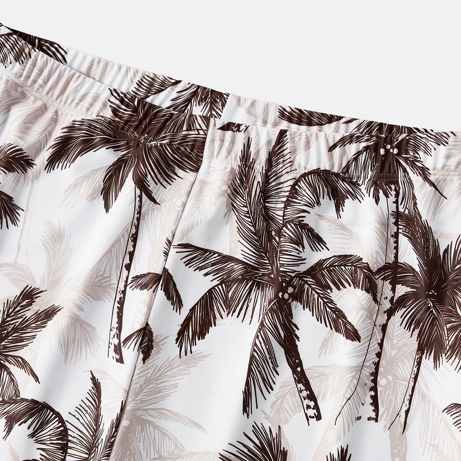 Family Matching Allover Coconut Tree Print Spliced Ruched One-piece Swimsuit and Swim Trunks Khaki big image 12