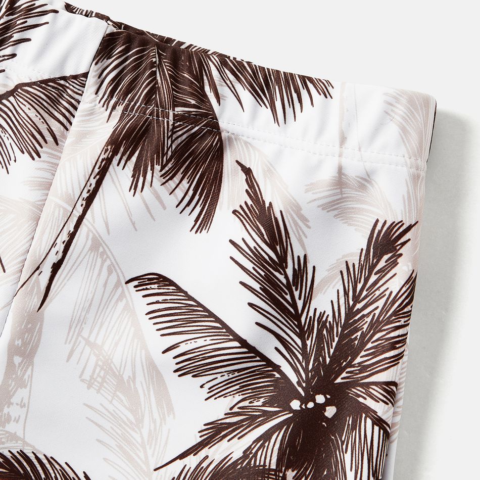 Family Matching Allover Coconut Tree Print Spliced Ruched One-piece Swimsuit and Swim Trunks Khaki big image 15