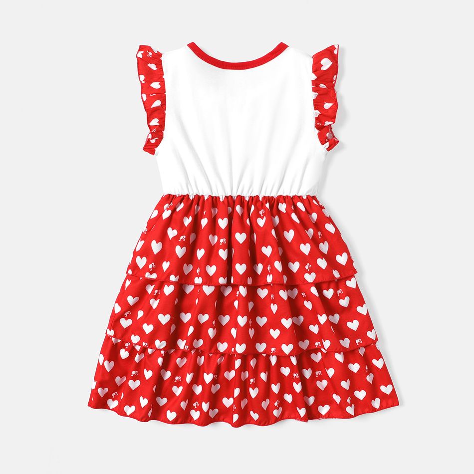 Barbie Kid Girl Mother's Day Heart Print Cotton Layered Flutter-sleeve Dress Red big image 2