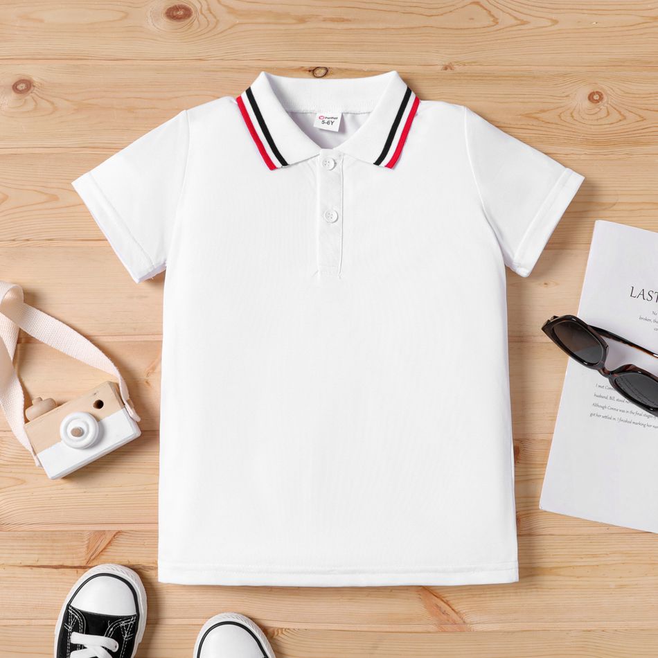Kid Boy Solid Color Short-sleeve Pique Polo Tee White big image 1