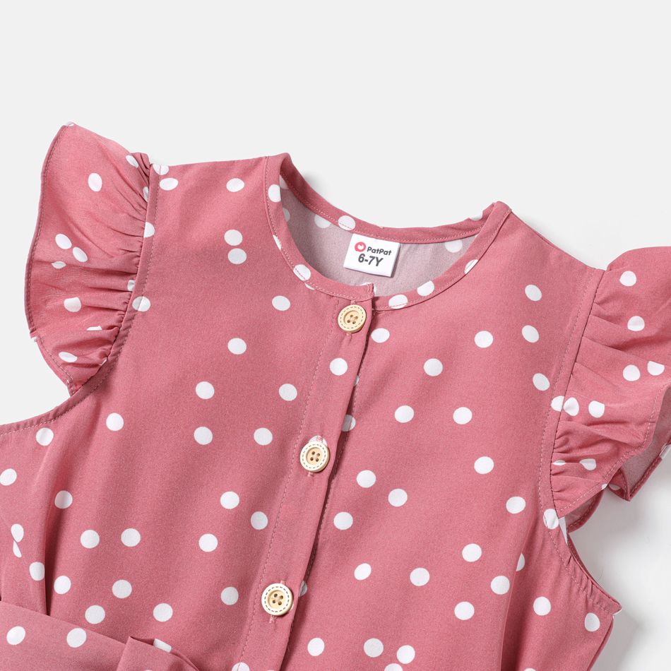 Kid Girl Polka dots Flutter-sleeve Belted Dress Pink big image 3