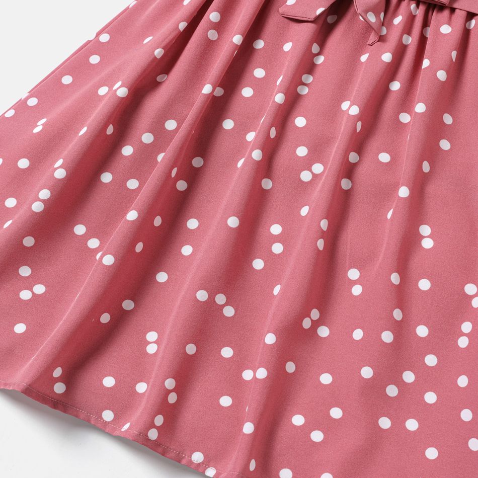 Kid Girl Polka dots Flutter-sleeve Belted Dress Pink
