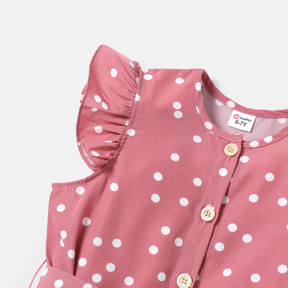 Kid Girl Polka dots Flutter-sleeve Belted Dress Pink big image 4