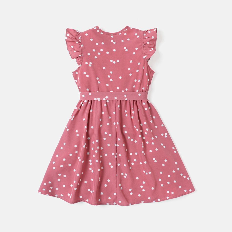 Kid Girl Polka dots Flutter-sleeve Belted Dress Pink big image 2