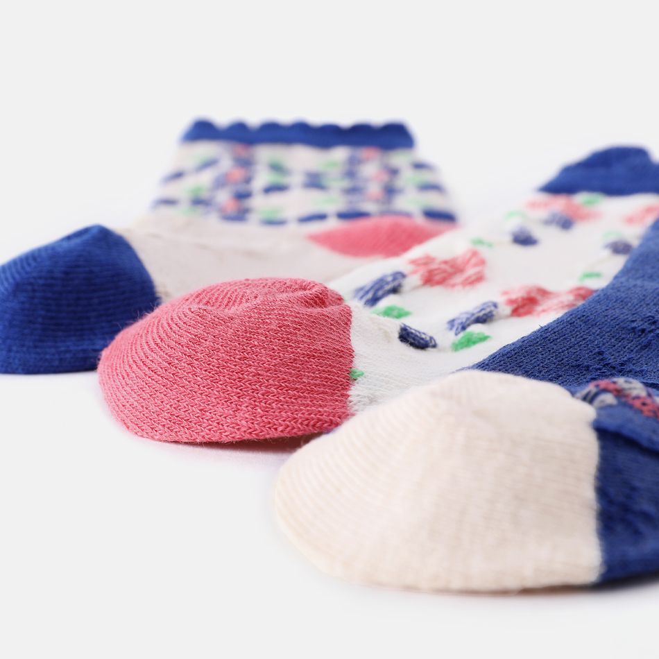 Conjunto de 3 pares de meias de jacquard floral colorblock bebê/criança Azul Marinho big image 5