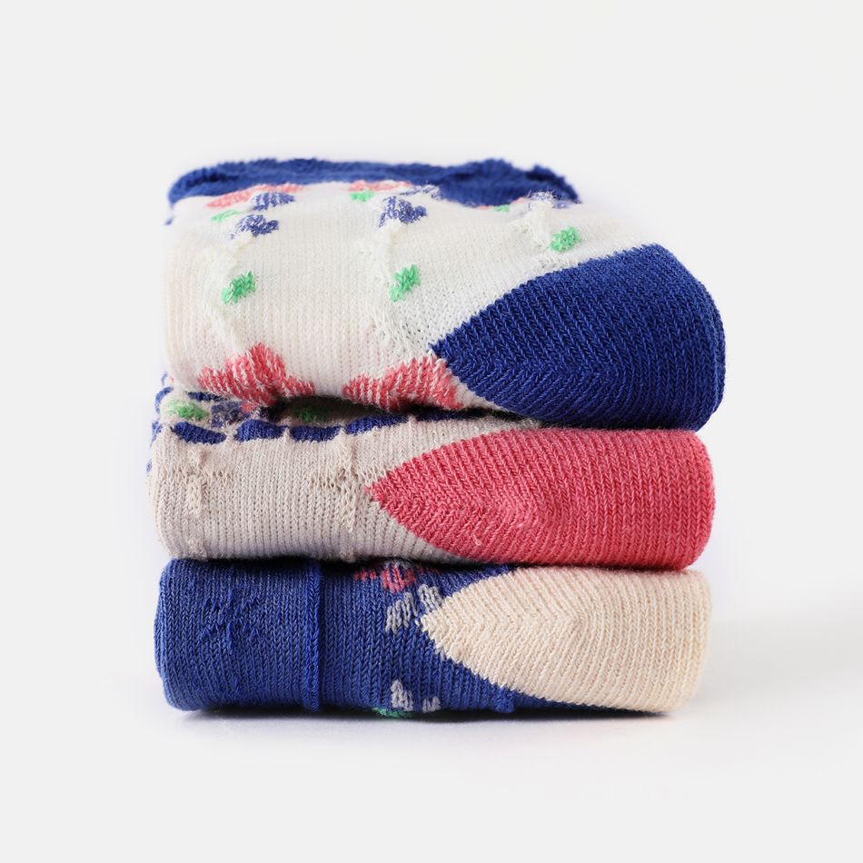 Conjunto de 3 pares de meias de jacquard floral colorblock bebê/criança Azul Marinho big image 6