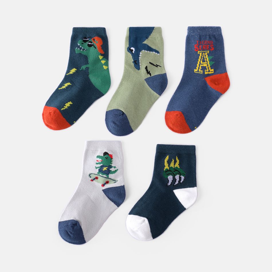 5-pairs Baby / Toddler Cartoon Dinosaur Print Socks Set Navy big image 1