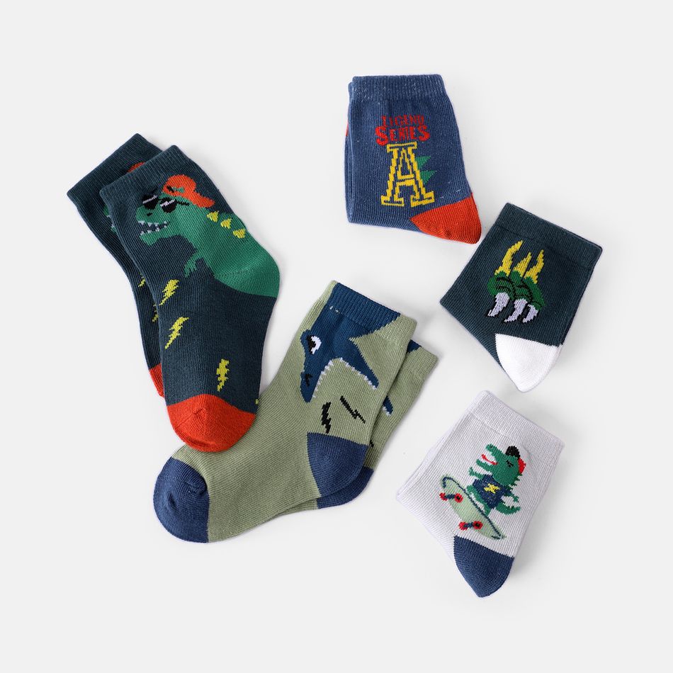 5-pairs Baby / Toddler Cartoon Dinosaur Print Socks Set Navy big image 2