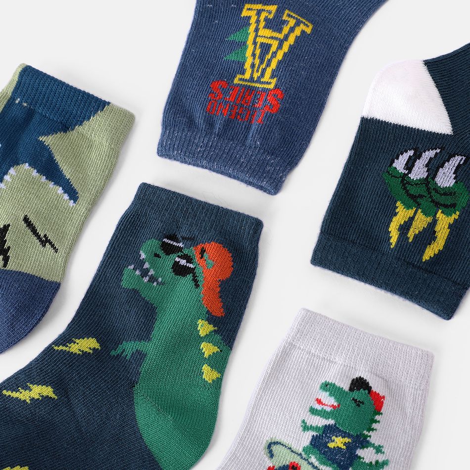 5-pairs Baby / Toddler Cartoon Dinosaur Print Socks Set Navy
