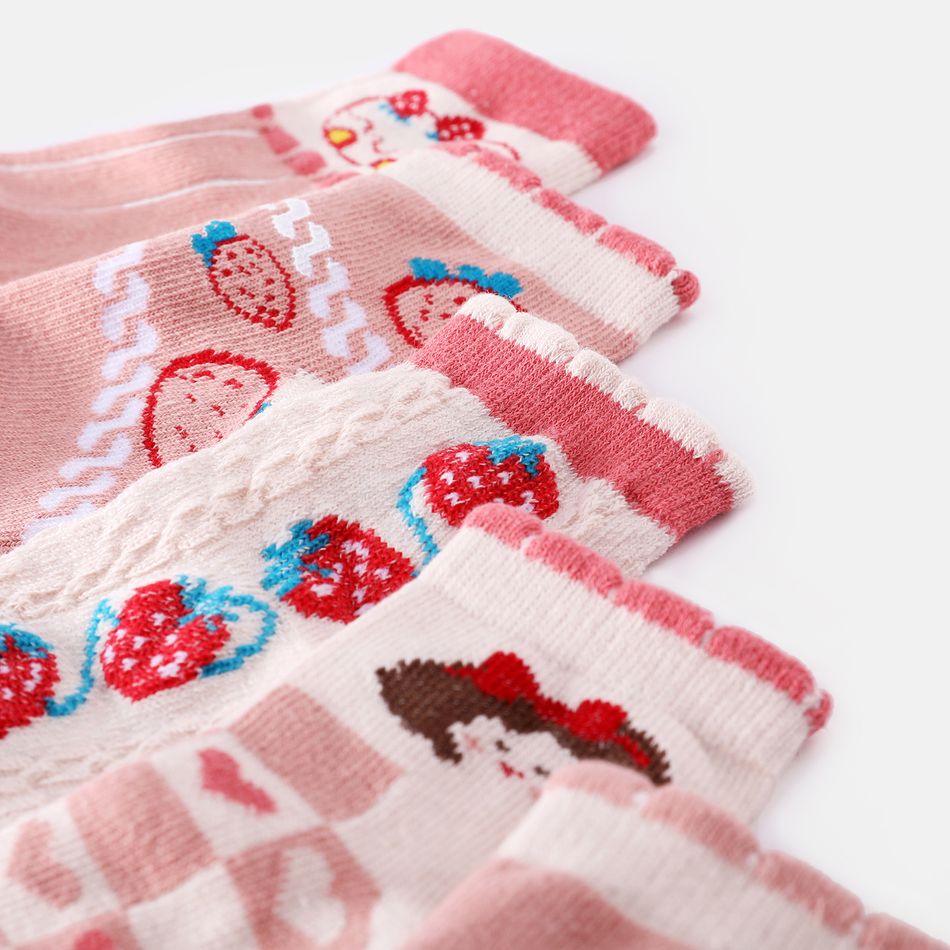5-pairs Baby / Toddler Strawberry Pattern Crew Socks Pink big image 5