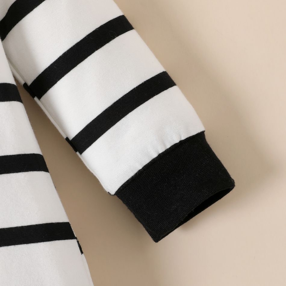 Baby Boy Bear Print Polo Neck Long-sleeve Striped Jumpsuit White