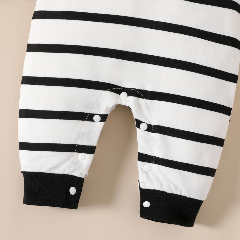 Baby Boy Bear Print Polo Neck Long-sleeve Striped Jumpsuit White big image 4