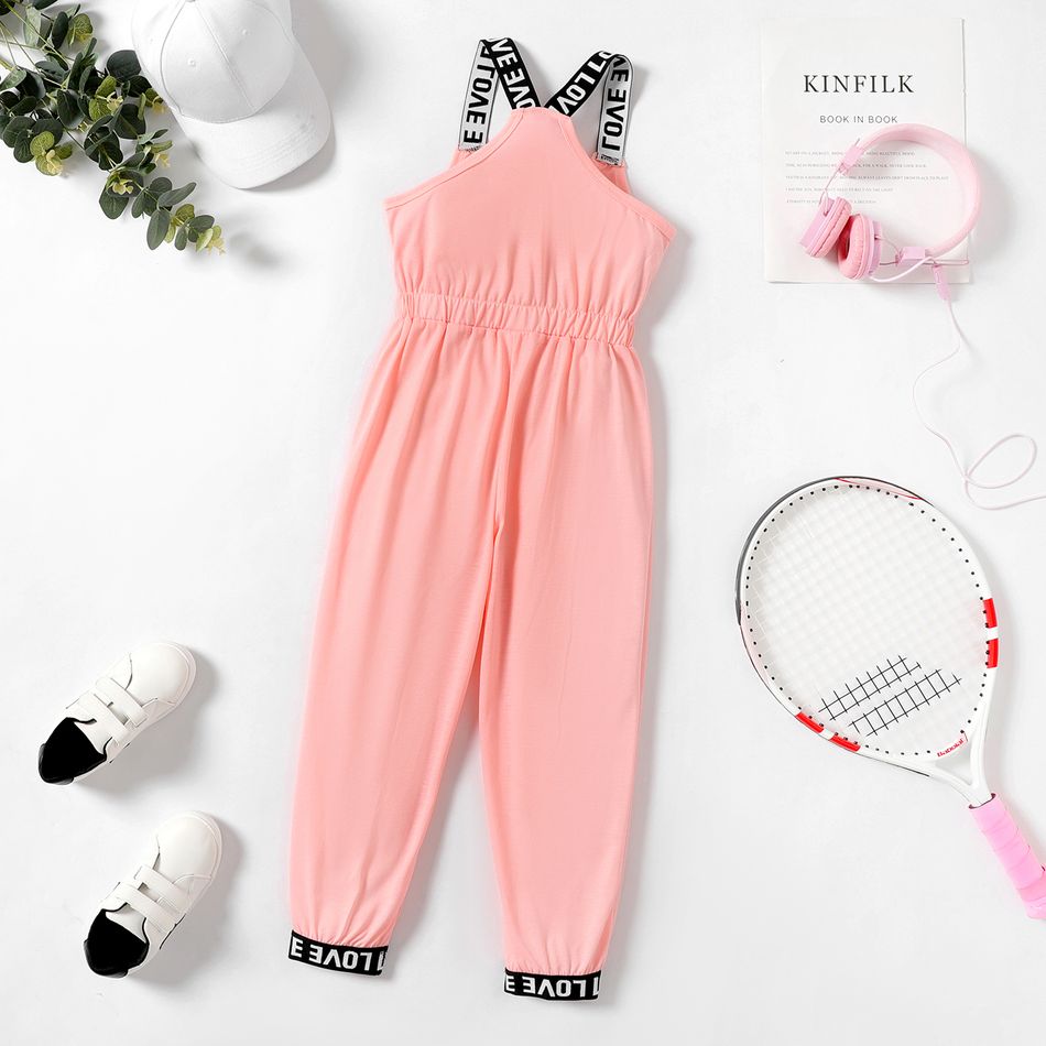 Kid Girl Letter Print Bowknot Design Sleeveless Jumpsuits Pink