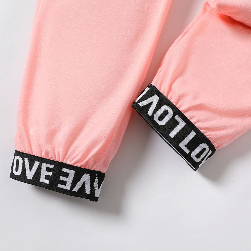 Kid Girl Letter Print Bowknot Design Sleeveless Jumpsuits Pink big image 5