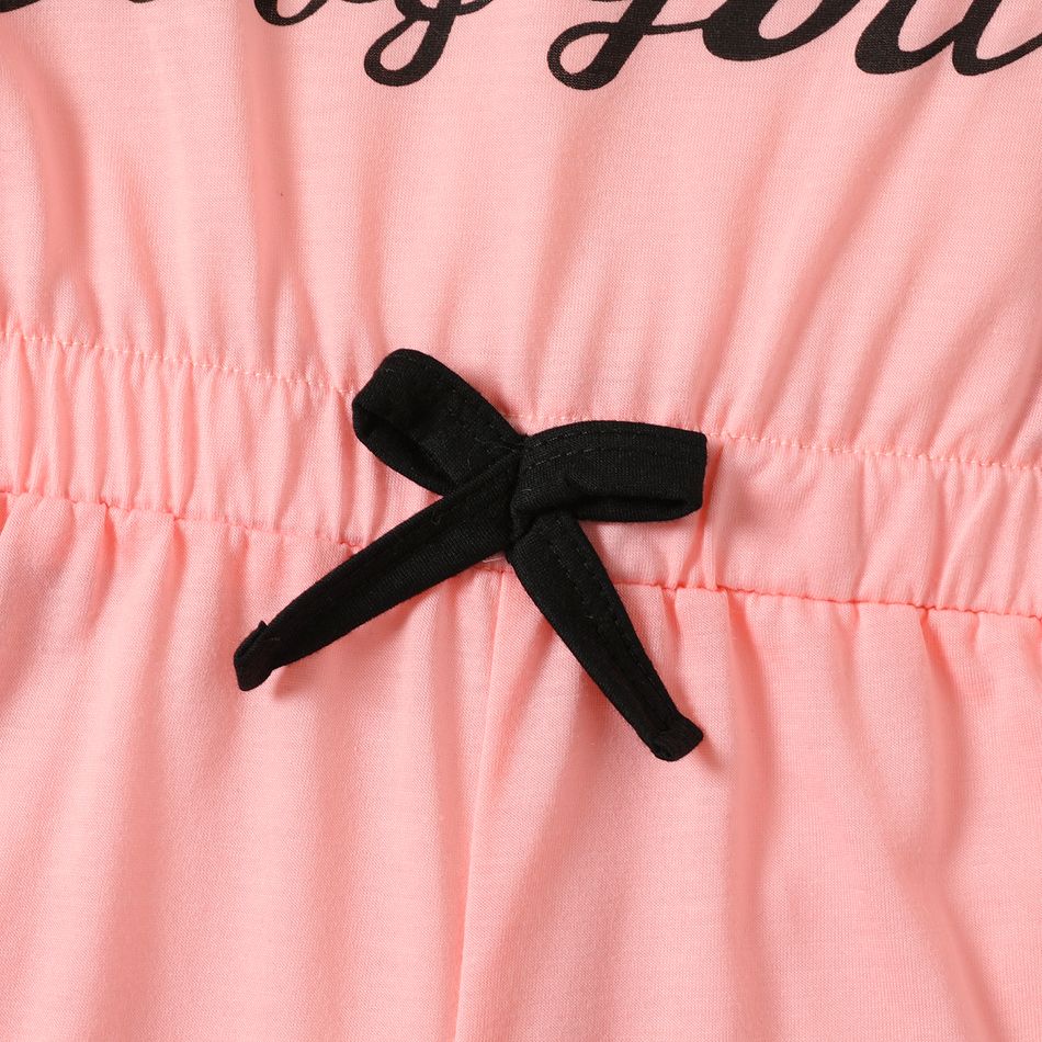 Kid Girl Letter Print Bowknot Design Sleeveless Jumpsuits Pink big image 3
