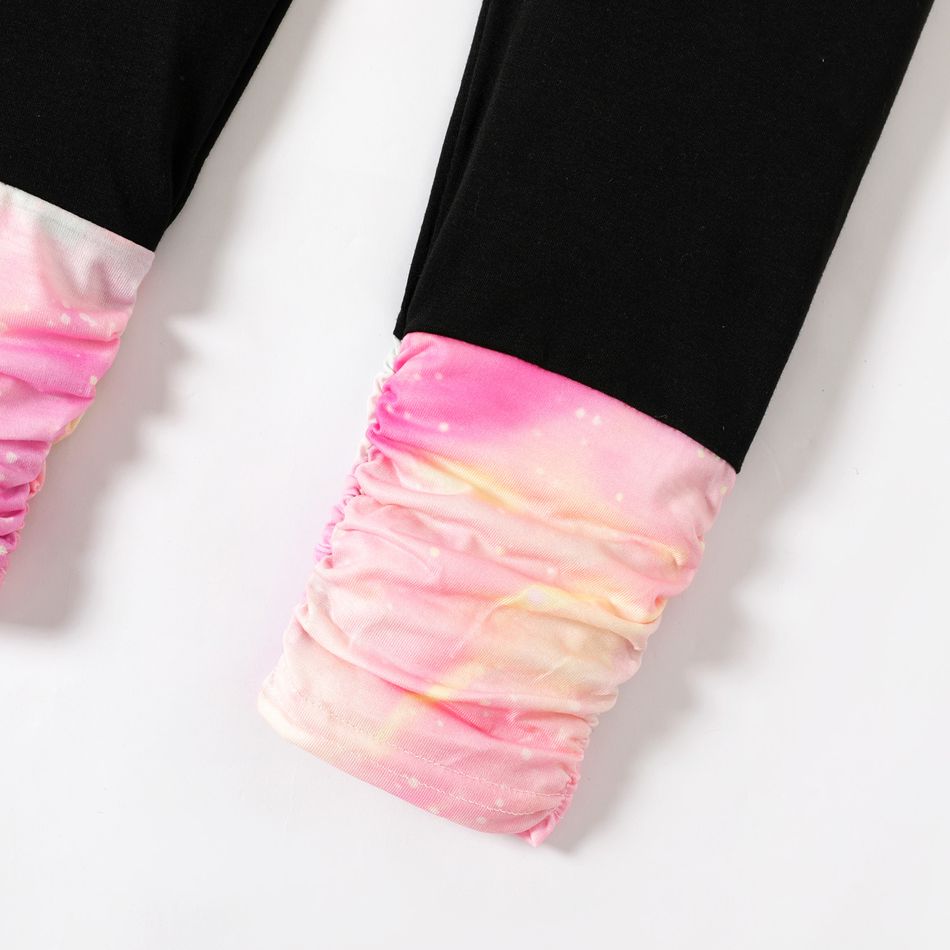 2pcs Kid Girl Unicorn Print Tie Dyed Hoodie Sweatshirt and Elasticized Leggings Set Pink big image 5