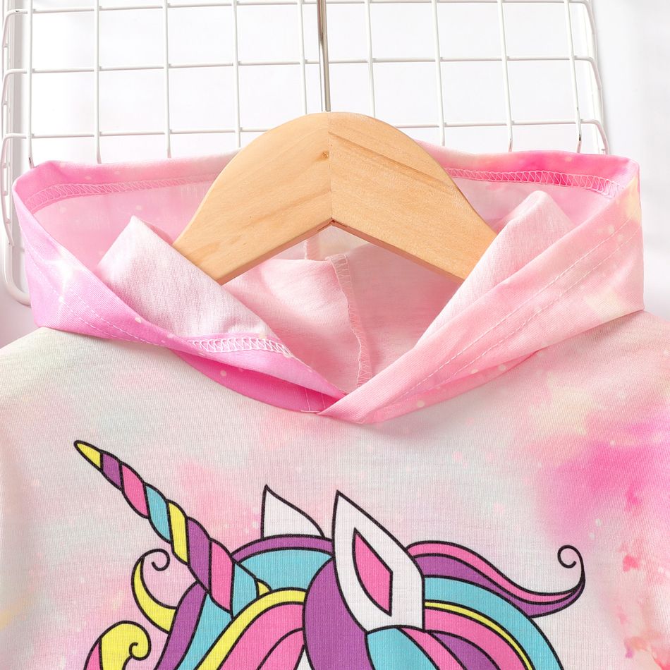 2pcs Kid Girl Unicorn Print Tie Dyed Hoodie Sweatshirt and Elasticized Leggings Set Pink big image 4