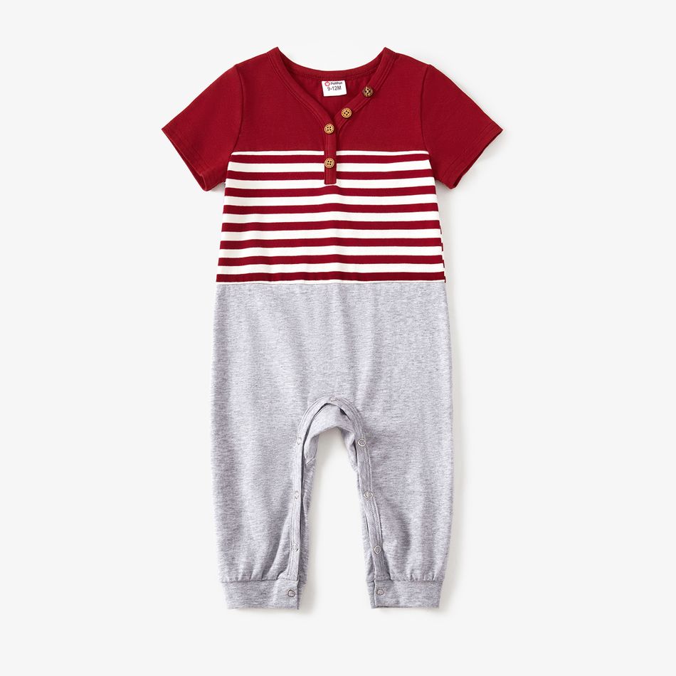 Family Matching 95% Cotton Striped Colorblock Short-sleeve Bodycon Dresses and Polo Shirts Sets WineRed big image 10