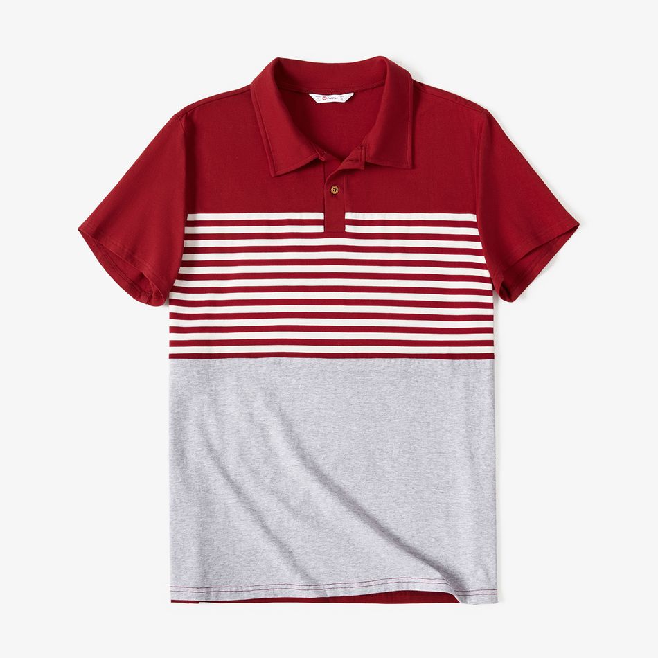 Family Matching 95% Cotton Striped Colorblock Short-sleeve Bodycon Dresses and Polo Shirts Sets WineRed big image 6