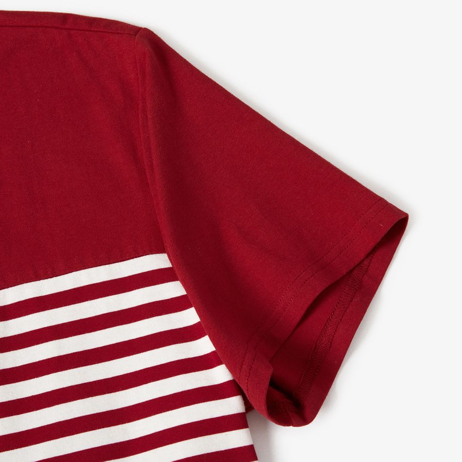 Family Matching 95% Cotton Striped Colorblock Short-sleeve Bodycon Dresses and Polo Shirts Sets WineRed big image 8