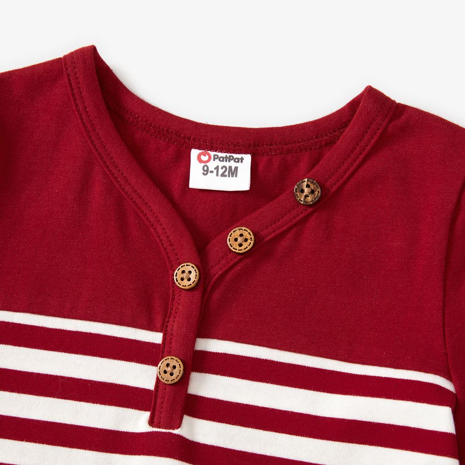Family Matching 95% Cotton Striped Colorblock Short-sleeve Bodycon Dresses and Polo Shirts Sets WineRed big image 4