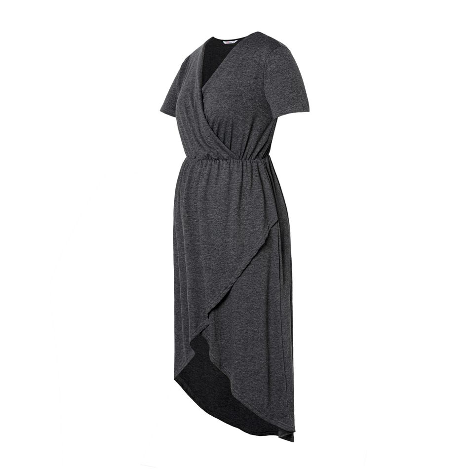 Nursing High Low Hem Short-sleeve Dress Dark Grey big image 3