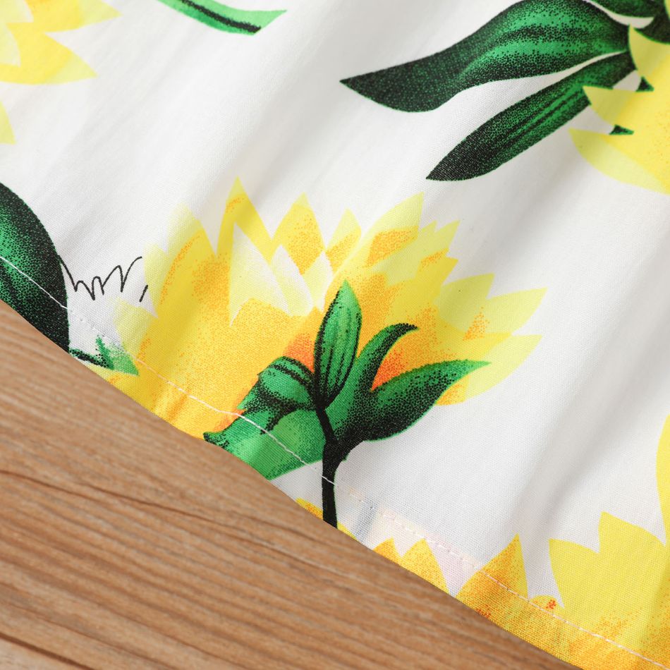 Baby Girl 100% Cotton Cotton Sunflower Print Flutter-sleeve Dress White big image 5
