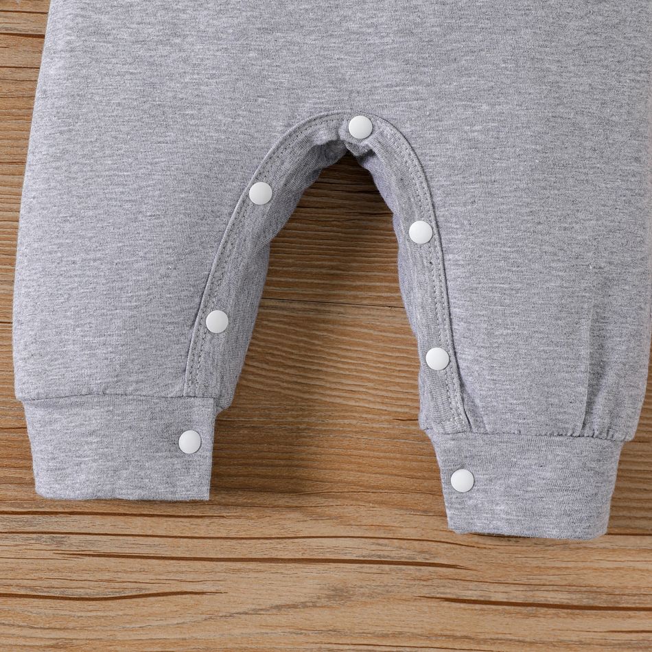Baby Boy/Girl 95% Cotton Solid Spliced Allover Elephant & Rainbow Print Hooded Long-sleeve Jumpsuit Grey