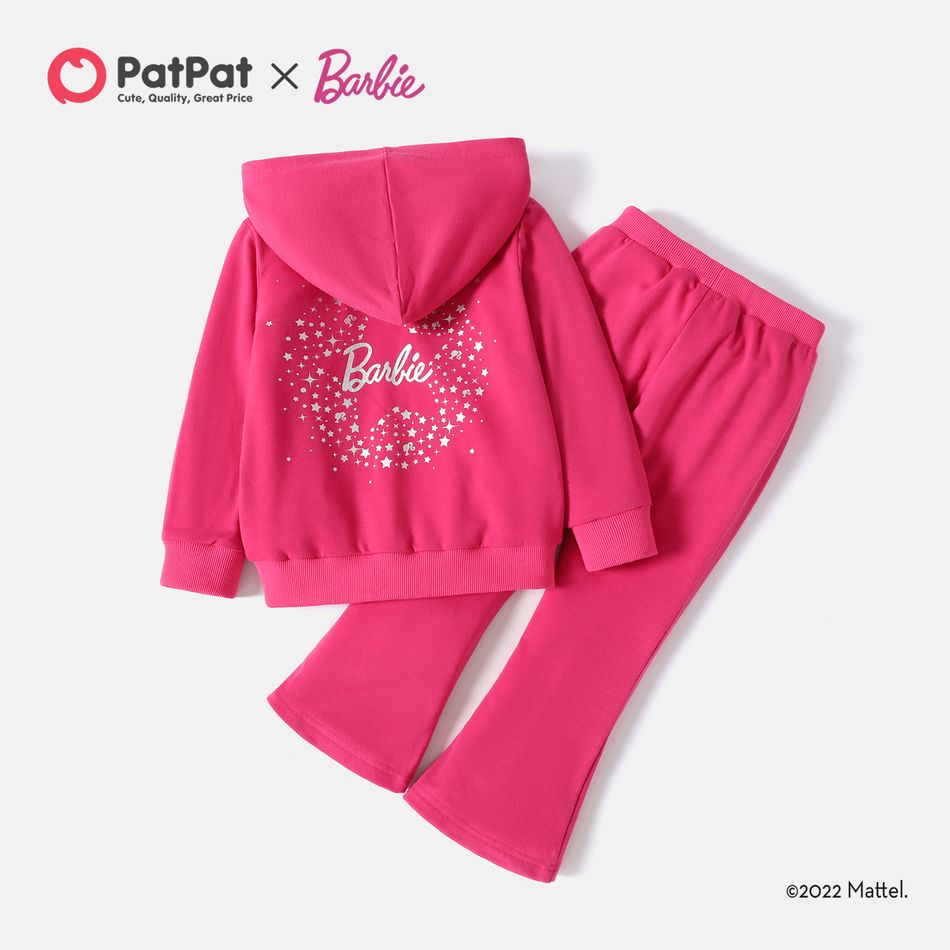 Barbie 2pcs Toddler Girl Character Print Pink Hoodie Sweatshirt and Flared Pants Set Pink big image 2