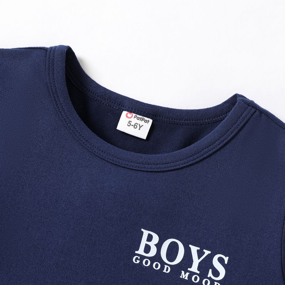 2pcs Kid Boy Letter Print Short-sleeve Tee and Elasticized Shorts Set Blue big image 3