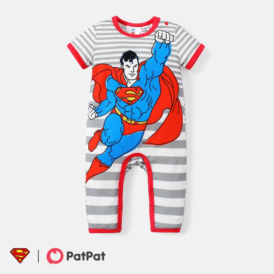 Justice League Baby Boy Graphic Print Striped Short-sleeve Jumpsuit Red