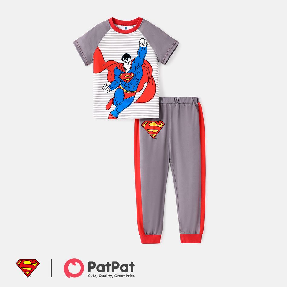 Justice League 2pcs Toddler Boy Striped Raglan Sleeve Tee and Pants Set Grey big image 1