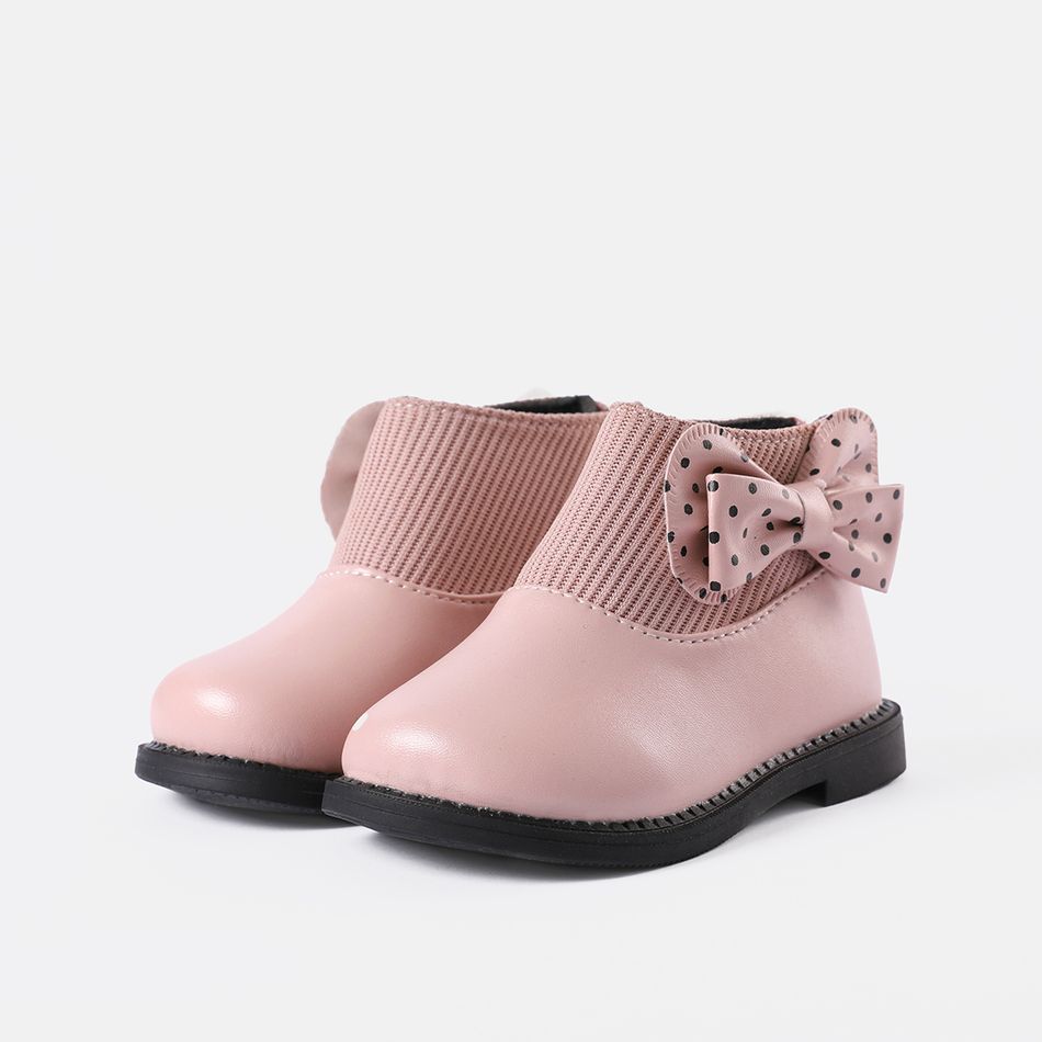 Toddler / Kid Polka Dots Bow Decor Back Zip Sock Boots Light Pink big image 1