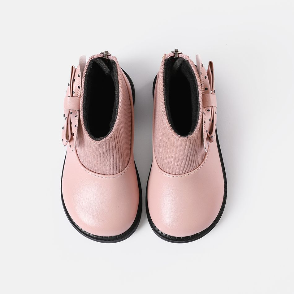 Toddler / Kid Polka Dots Bow Decor Back Zip Sock Boots Light Pink big image 3