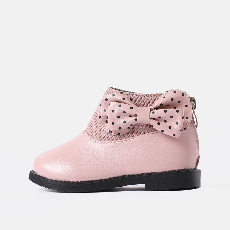 Toddler / Kid Polka Dots Bow Decor Back Zip Sock Boots Light Pink big image 2