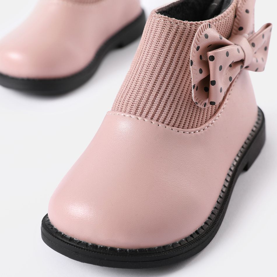 Toddler / Kid Polka Dots Bow Decor Back Zip Sock Boots Light Pink big image 5