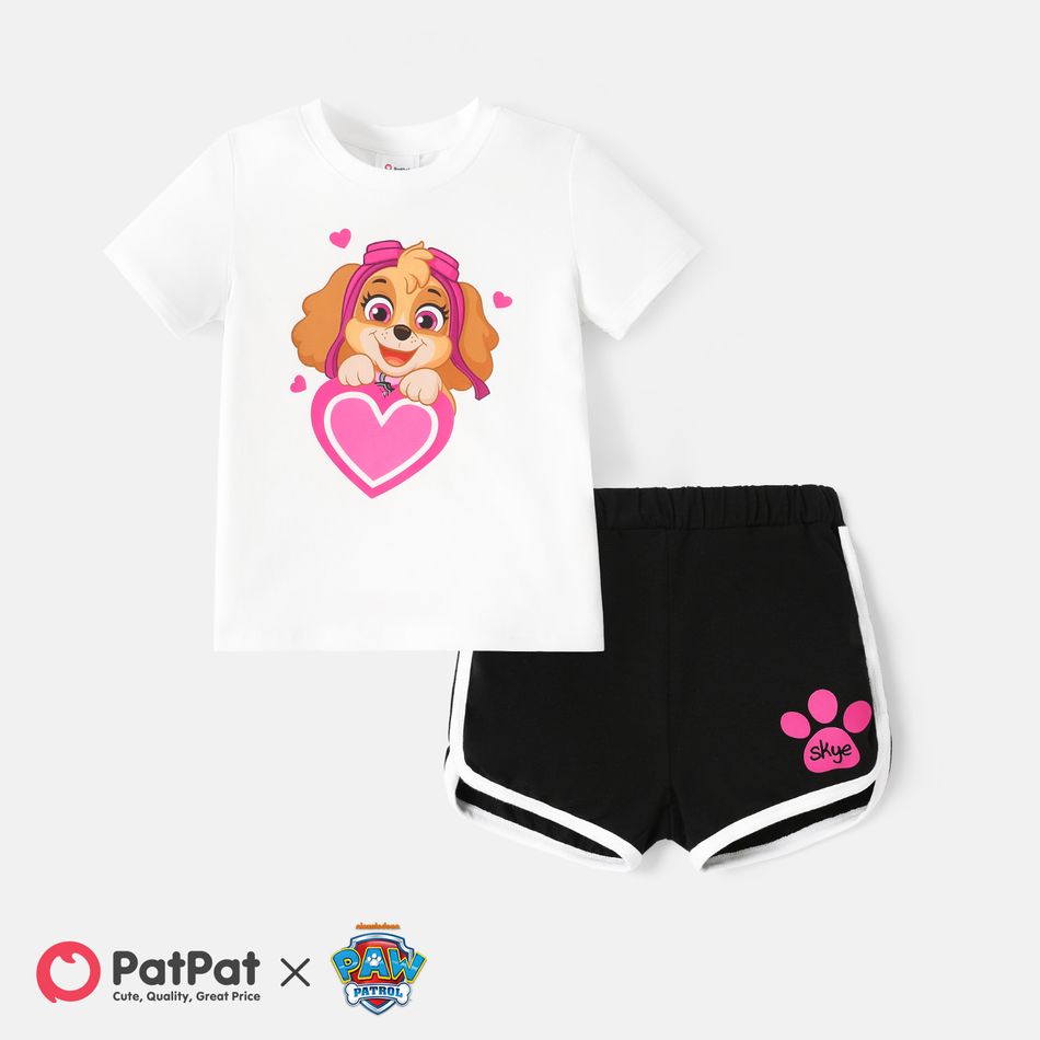 PAW Patrol 2pcs Toddler Girl Heart Print Short-sleeve Cotton Tee and Shorts Set White big image 1
