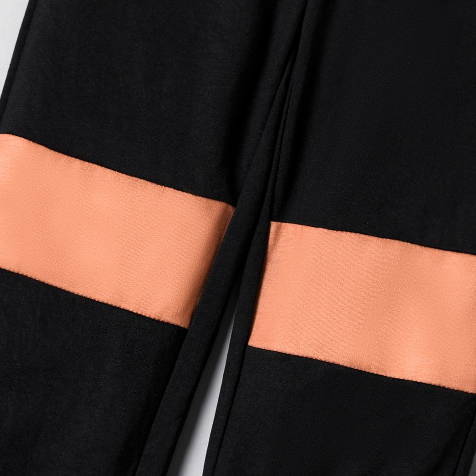 2pcs Kid Boy Letter Print Pullover Sweatshirt and Colorblock Elasticized Pants Set Brown
