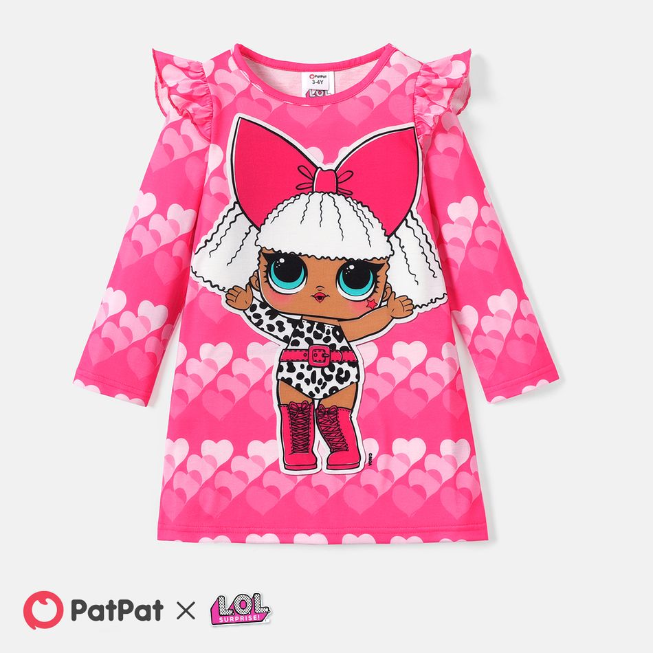 L.O.L. SURPRISE! Toddler Girl Valentine's Day Heart Print Ruffled Long-sleeve Dress Pink