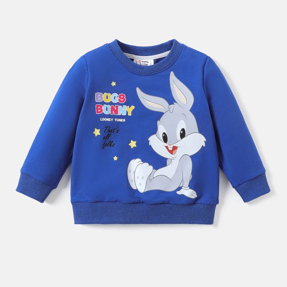 Looney Tunes Baby Boy/Girl Cartoon Animal Print Cotton Long-sleeve Sweatshirt Blue big image 5